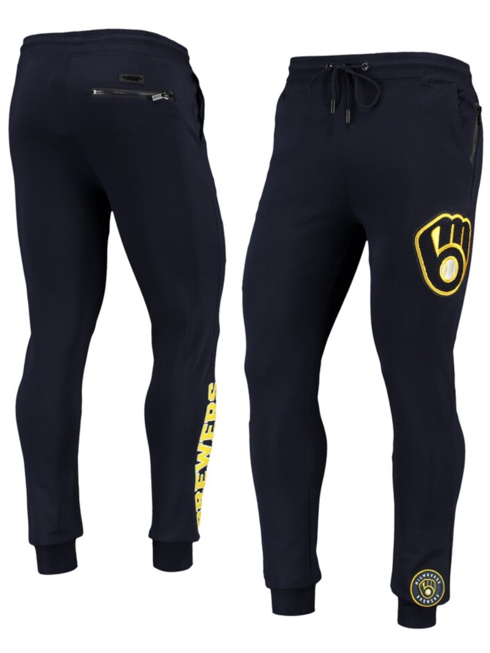 MILWAUKEE BREWERS PRO STANDARD LOGO JOGGER PANTS NAVY PATCHES SIZE LARGE